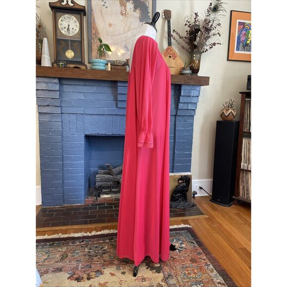 Vintage Miss Elaine Hot Pink Nightgown 3X 4X Mid Length Lace Trim Nightie - Picture 4 of 12